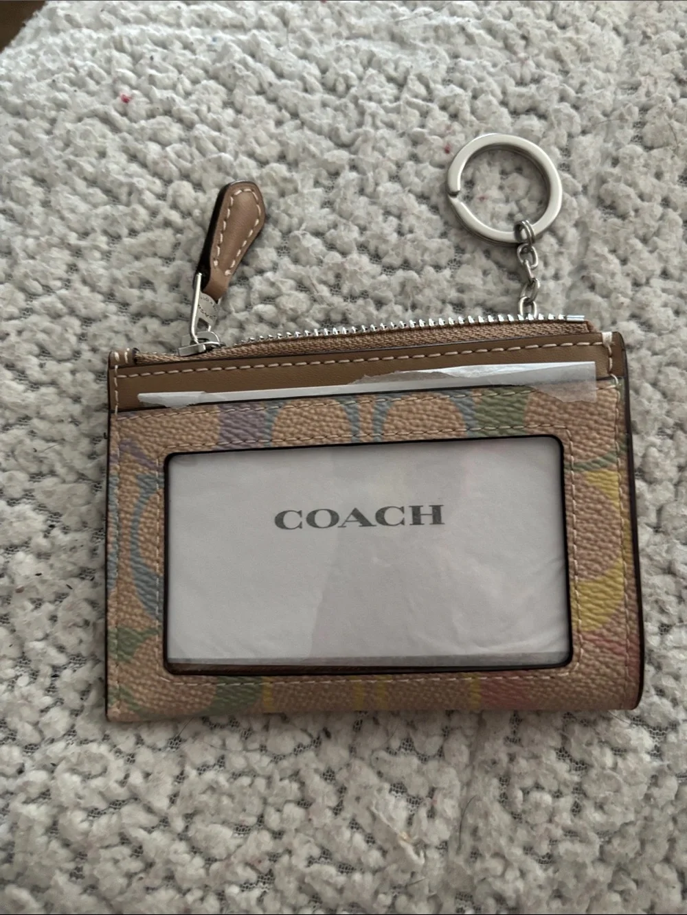 Coach Mini Skinny Id Case In pastel Rainbow Signature Canvas